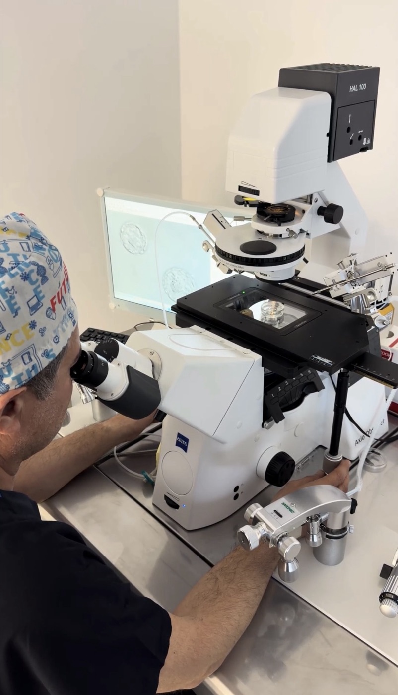 İnverted mikroskopta embriyo değerlendirmesi — Fertina IVF laboratuvarı